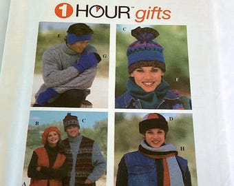 Simplicity Pattern 9749 Unisex 1 Hour Winter Gifts Vest Hat Headband Mittens Scarf