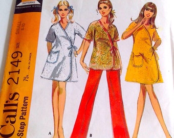 Mccall's 2149 Vintage 1960 Sewing Pattern Wrap Blouse Dress Robe Pant Size Small Rare