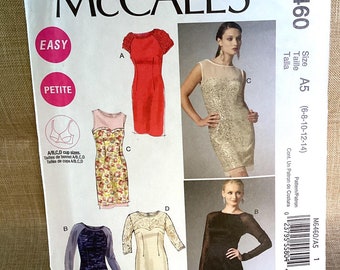 McCall's 6460 Fitted Dress Sewing Pattern: Sheer Sleeves, Yoke Detail (Sizes 8-14)