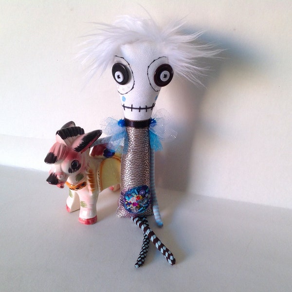 Handmade OOAK Art Doll Monster Doll Anxiety Faerie with Button Eyes and Fairy Wings