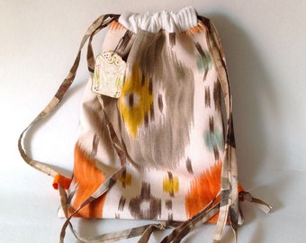 Handmade Cotton Drawstring Backpack OOAK