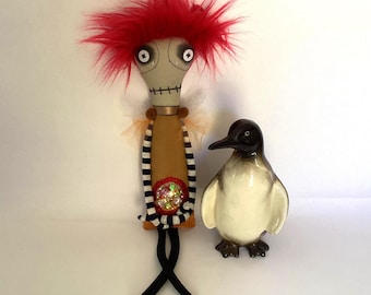 Anxiety Faerie Worry Doll Red Hair Button Eyes