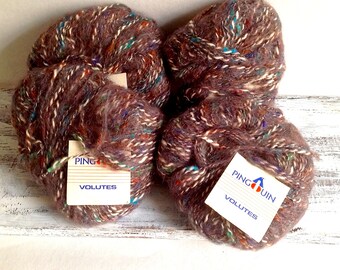 Soft brown textured Pingquin Volutes French Mohair Blend Yarn, 4 skeins