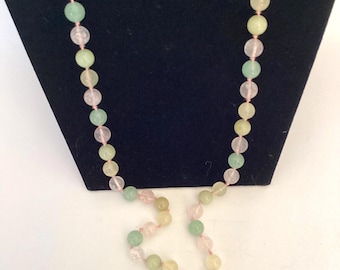 Rose Quartz with Milky and Jade Green Quartz Bead Necklace for Women