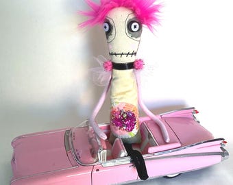 Art Doll Anxiety Toy with Pink Hair and Button Eyes