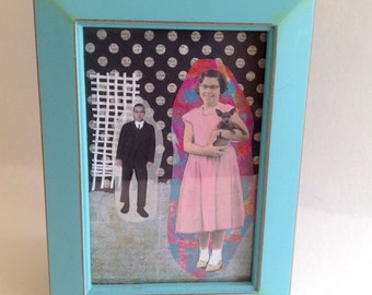 Framed Original Art Mixed Media "A Girl and Her Chihuahua"