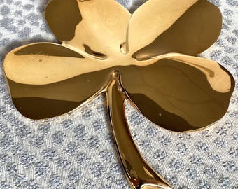 Vintage 24 k gold plated brass 4 leaf clover paperweight