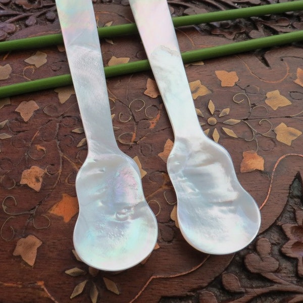 5 Inches > > Set of 2 Spoons Handcrafted White Mother of Pearl Shell Jam Spoon Decorative Home Decor Seashell Kitchenware Spoon Gift