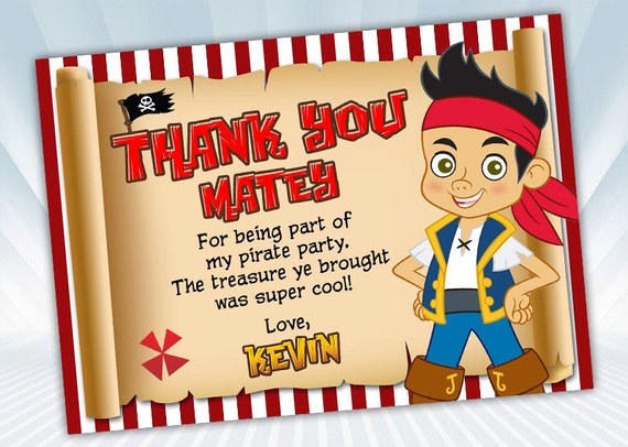 Jake And The Neverland Pirates Thank You Card Etsy Jake And The Neverland Pirates Thank You Card Etsy
