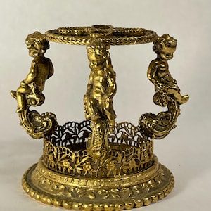 Vintage Hollywood Regency Gold Cherub Toothbrush Holder Makeup Brush Vanity Matson Style