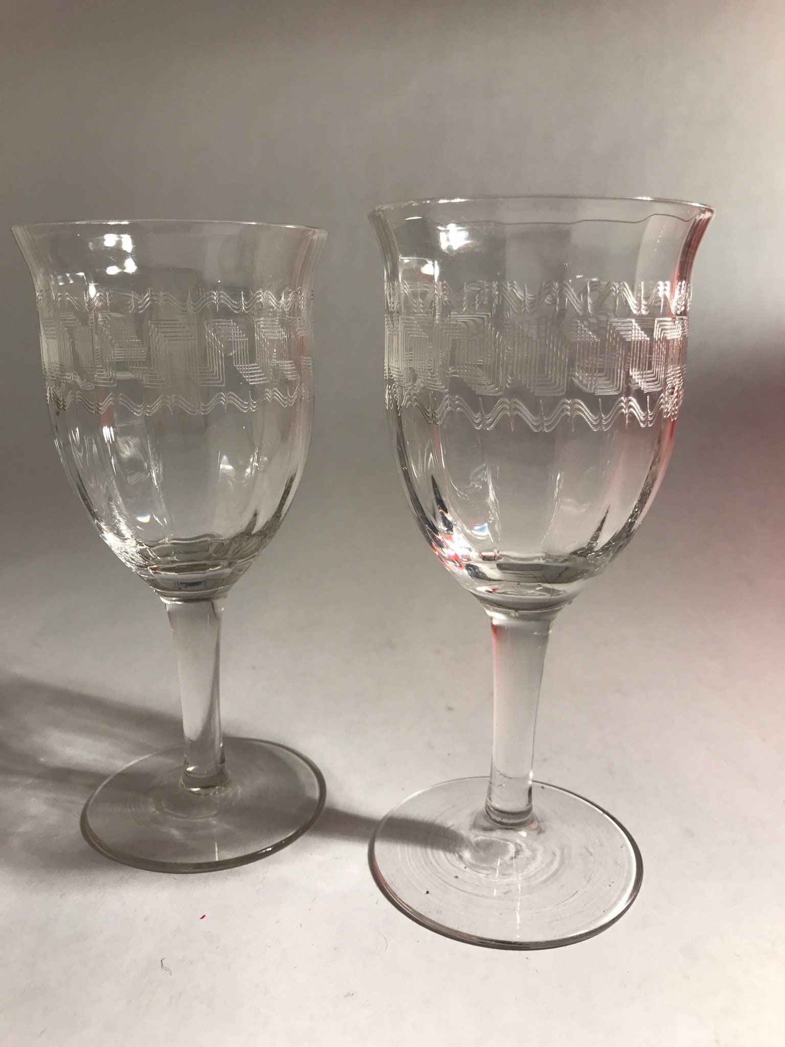 Set of two vintage wine glasses. Greek Key design Etsy