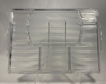 vintage sunbeam divided glass tray, charcuterie board, vanity tray circa 1930s heavy pressed glass