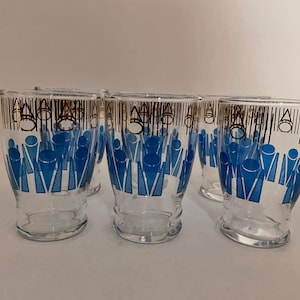 Vintage Dominion juice glass set, blue and gold