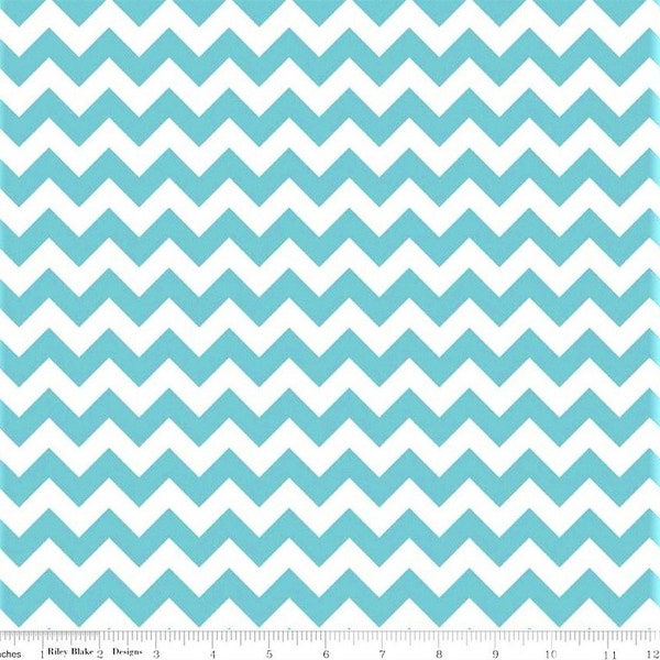 Small Aqua Chevron Fabric by the Yard,  Teal Chevron Cotton Fabric