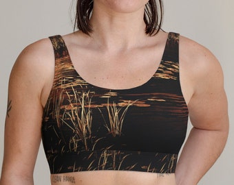 Scoop Bralette • 'Rushes & Lily Pads' Design • Versatile, Comfortable, Classy, Stylish • Stretchy Crop Top, Undergarment, Apparel