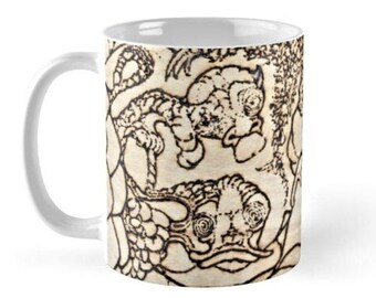 Critters / Ceramic Beverage Mug - Coffee, Tea, Hot Toddy, Etc / Whimsical Solar Art - Solar Pyrography Design