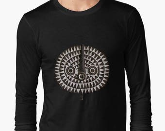 Long Sleeve T-Shirt African Art Bobo Bwa Sun Mask Design Tribal Ethnographic Art Unique Apparel Unisex Adult Sizes