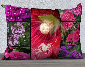 Pillow Cover • 20x14 • Floral Montage • Design Based on Multiple Images of Flower Blossoms • Polyester Velveteen