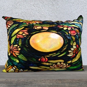 Pillow Cover • 20x14 • Tiffany-style Stained Glass Design • Based on Image of Colorful Chandelier Lampshade • Polyester Velveteen