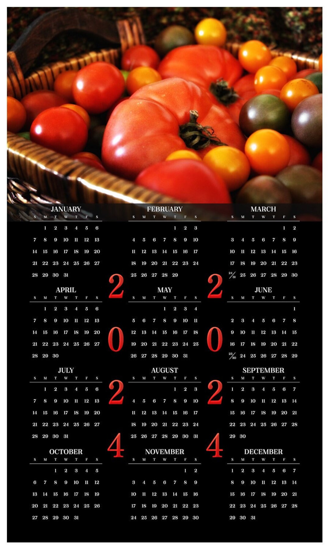 Summer Bounty 2024 Year at a Glance Calendar Yearly Etsy