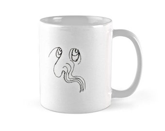 The Eyes Have It / Ceramic Beverage Mug - Coffee, Tea, Hot Toddy, Etc / Whimsical Graphite Pencil Drawing / Black & White – Monochromatic