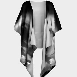 Elegant Designer-Style Draped Kimono Jacket • Cloudscape • Exclusive Design • Classy, Stylish, Unique Apparel