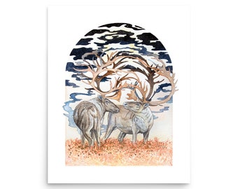Aquarel Art Prints - Het rendier en de kariboe print