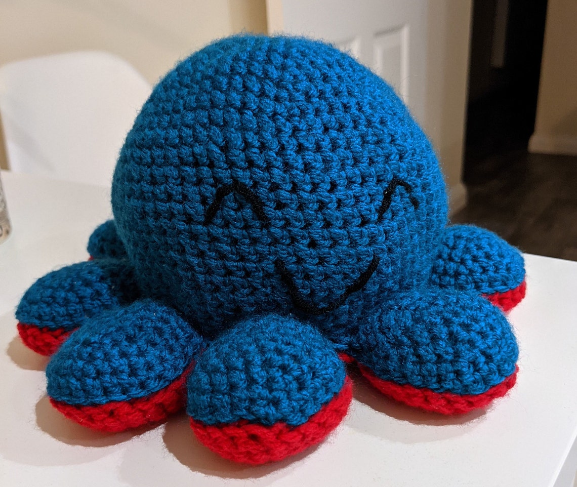 Crochet Reversible Octopus Happy Sad Mood Plush Teddy Gift | Etsy