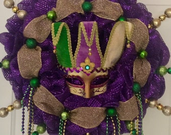 Mardi Gras  Wreath,  Carnival Wreath, Mardi Gras Decor, Fat Tuesday Wreath, Masquerade Wreath, Court Jester Wreath,Inventory Clearance