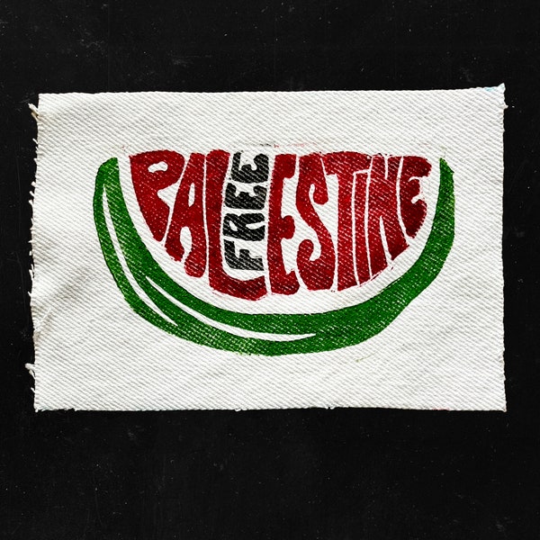 FREE PALESTINE Watermelon Linocut Block Printed Patch 6" x 4"