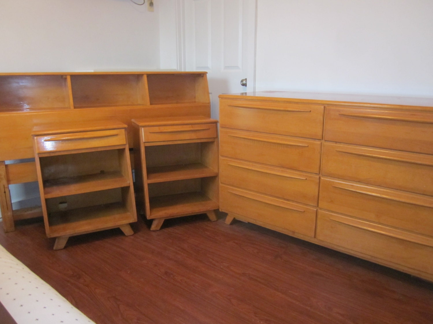 Vintage 1950's 50s Atomic Blonde Wood Bedroom Set Etsy