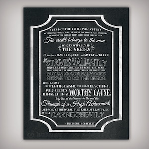 Teddy Roosevelt Quote &quot;Daring Greatly&quot; Digital Art - 8x10, 11x14 and 16x20 INSTANT DOWNLOADS - Printable .JPG Files - Chalkboard Art