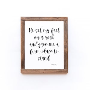 Salmo 40:2 "Ele colocou meus pés sobre uma rocha" Arte para impressão do versículo da Bíblia - arquivo para download - JPG, SVG, PNG