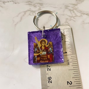 Saint Michael the Archangel Byzantine Greek Orthodox Icon Keychain, turquoise resin image 7