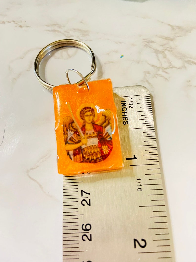 Saint Michael the Archangel Byzantine Greek Orthodox Icon Keychain, turquoise resin image 8