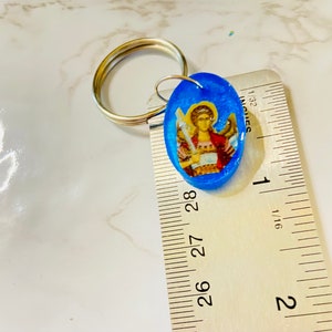 Saint Michael the Archangel Byzantine Greek Orthodox Icon Keychain, turquoise resin image 10