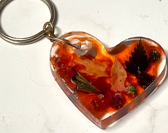 Orange floral heart keychain handmade resin keychain
