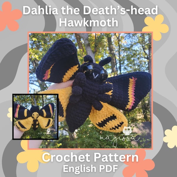 Schema di peluche Dahlia, la falena testa di morto - Schema all'uncinetto - Download PDF immediato - Serie Lepidotteri - Schema impollinatore
