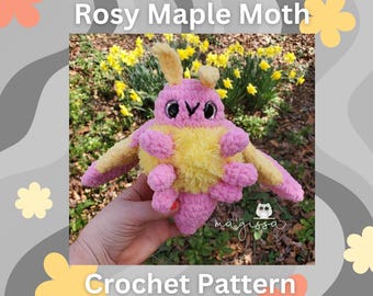 Maple the Rosy Maple Moth Plushie Pattern - Crochet Pattern - Instant PDF Download - Emotional Support Moths - Lepidoptera Series