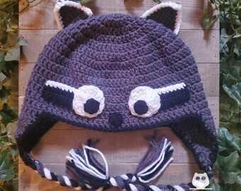 Crochet Raccoon Hat - Handmade Crochet - Cozy Winter Hat