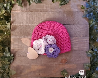 Crochet Flower Newborn Hat - Handmade Crochet - Cozy Winter Hat