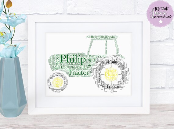 Personalised Word Art Print Tractor Land Rover Fathers day Happy birthday card Personalised Word Art Print Tractor Land Rover Fathers day Happy birthday card