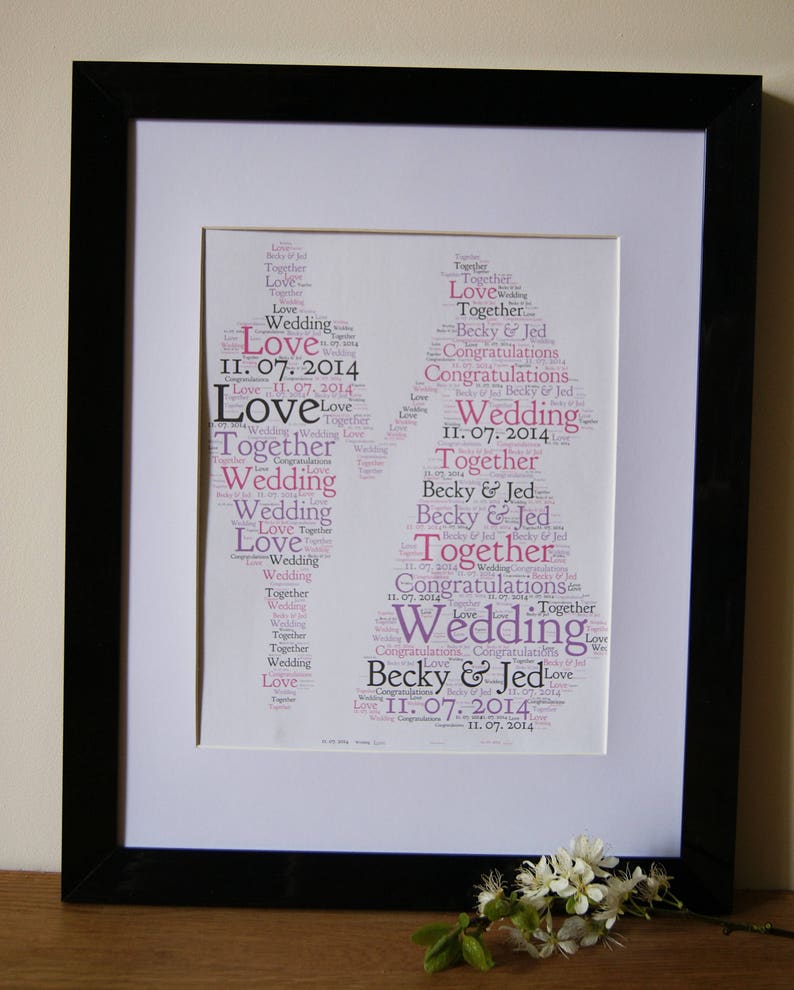 Art wedding Word gift day, congratulations wedding, Personalised keepsake