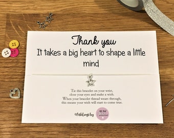 Personalised Wish Bracelet Thank you Teacher gift, special teacher card
