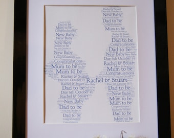 Personalised Word Art Print mum to be pregnant new baby family bump gift Frame