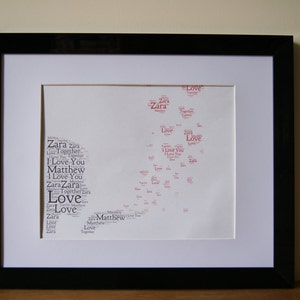 Personalised Word Art Print love engagement wedding anniversary gift Frame image 1