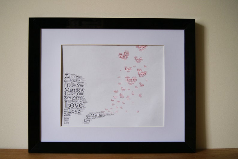 Personalised Word Art Print love engagement wedding anniversary gift Frame image 1