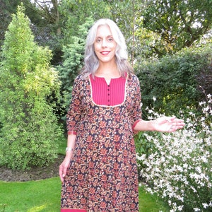 Vintage William Morris Liberty Style Print Indian Cotton Dress With Buttons and Sequin Trim image 1