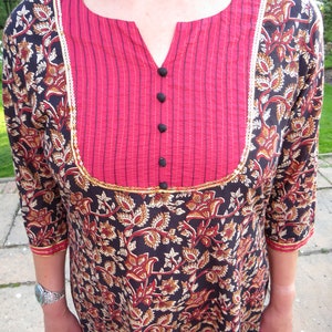 Vintage William Morris Liberty Style Print Indian Cotton Dress With Buttons and Sequin Trim image 2