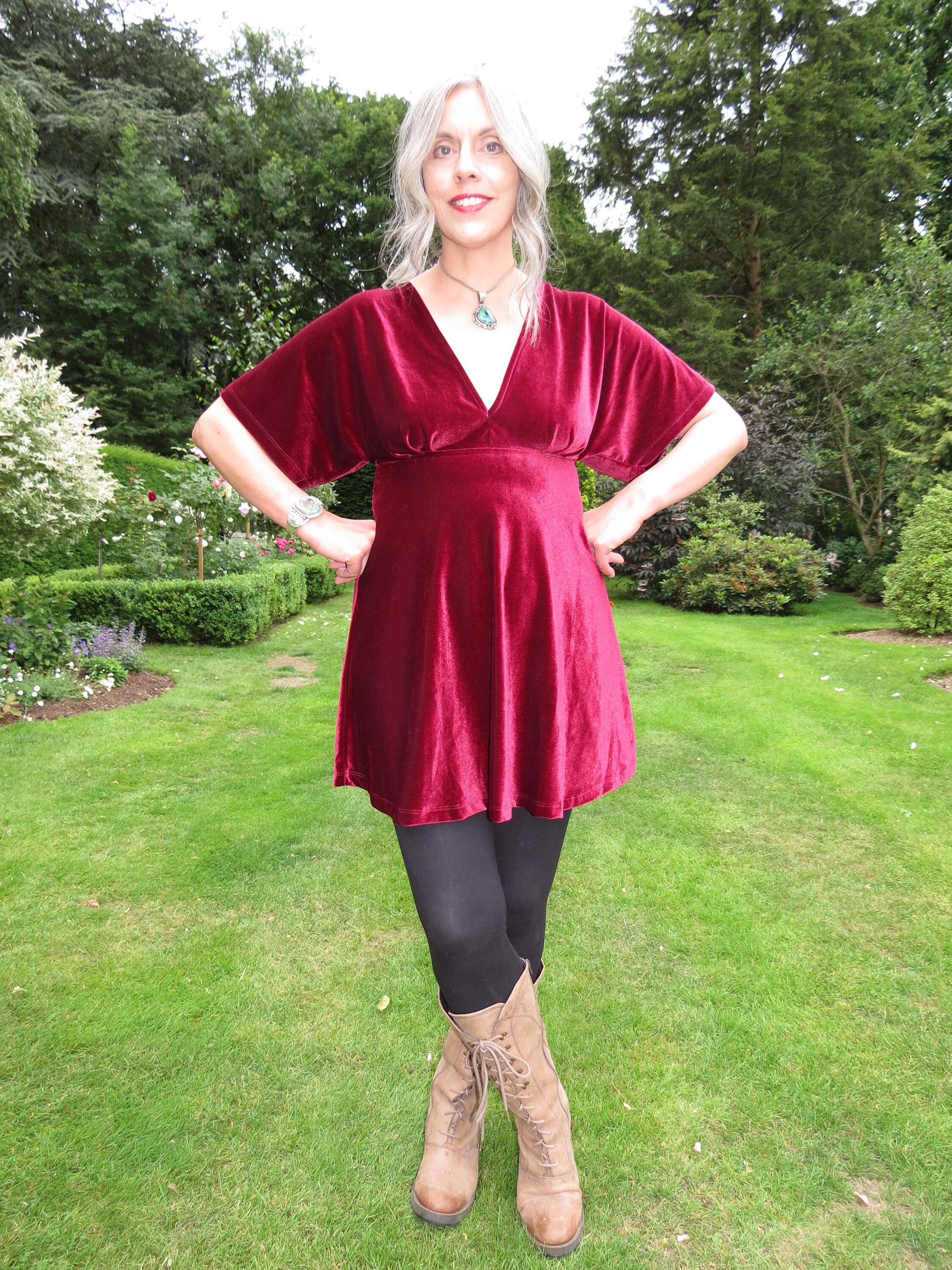 Vintage 90s Ruby Red Stretch Velvet Velour Skater Mini Dress Tunic